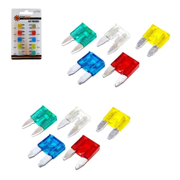 Fusivel Automotivo Pequeno Mini Lamina kit com 10 Peças - Troya Tools Imagem de Fusivel Automotivo Pequeno Mini Lamina kit com 10 Peças