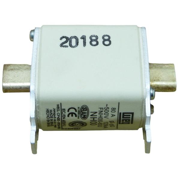 Imagem de Fusível Retardado Weg FNH00-80U 80 Amp 500 V Ca 120Ka (Tipo Nh00) Ar Tipo Nh Contato Faca