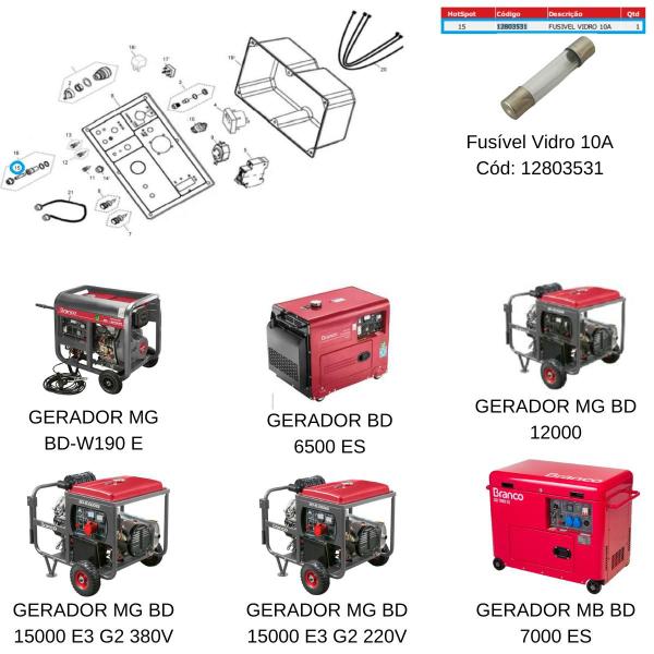 Imagem de Fusível Vidro Para Gerador MG B4T 3500/8000E Branco 12803531