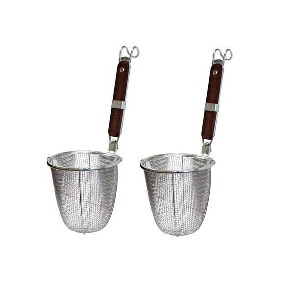 G+ Life Kitchen Inoxidável Massa de Aço Massa Mistura De Malha Aranha, Coador de Macarrão, Cesta de Macarrão de Esforço, para Massa, Ramen, Bolinho, Alimentos Fritos Profundos, com alça de madeira, 2 pacote, diâmetro 5,5 polegadas Imagem de G+ Life Kitchen Inoxidável Massa de Aço Massa Mistura De Malha Aranha, Coador de Macarrão, Cesta de Macarrão de Esforço, para Massa, Ramen, Bolinho, Alimentos Fritos Profundos, com alça de madeira, 2 pacote, diâmetro 5,5 polegadas