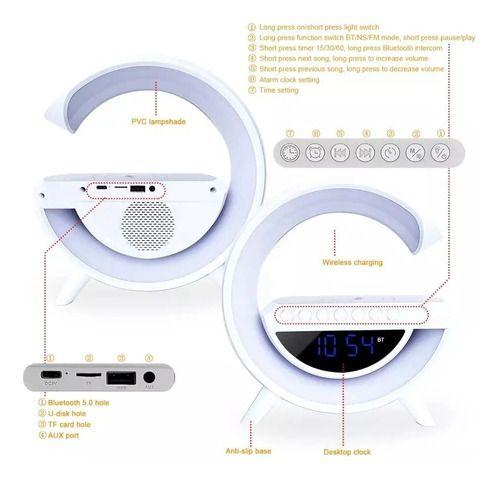 Imagem de G Speak Speaker Luminaria Som E Carregamento Indução Relogio