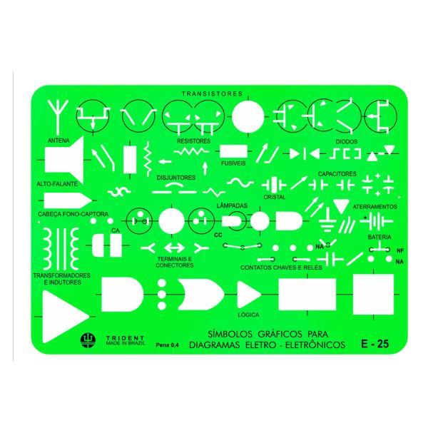 Imagem de Gabarito Trident Símbolos Gráficos para Eletricidade Eletrônica Diagramas E-25