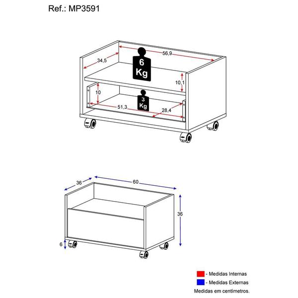 Imagem de Gabinete Armário Banheiro 60 cm c/ Rodízios Multimóveis Branco