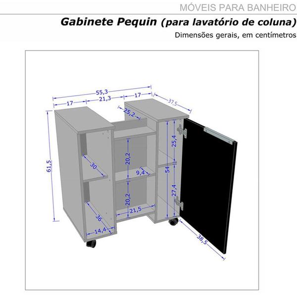 Imagem de Gabinete Armário Banheiro Pia de Coluna Pequin Bco/Carrara