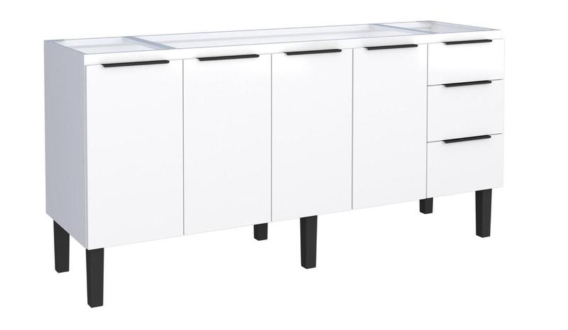 Imagem de Gabinete Armário Cozinha Jupter Cozimax 1.80 Mt 100% Aço  P/ Pia -Balção 180 cm -4 Portas- 3 Gavetas -