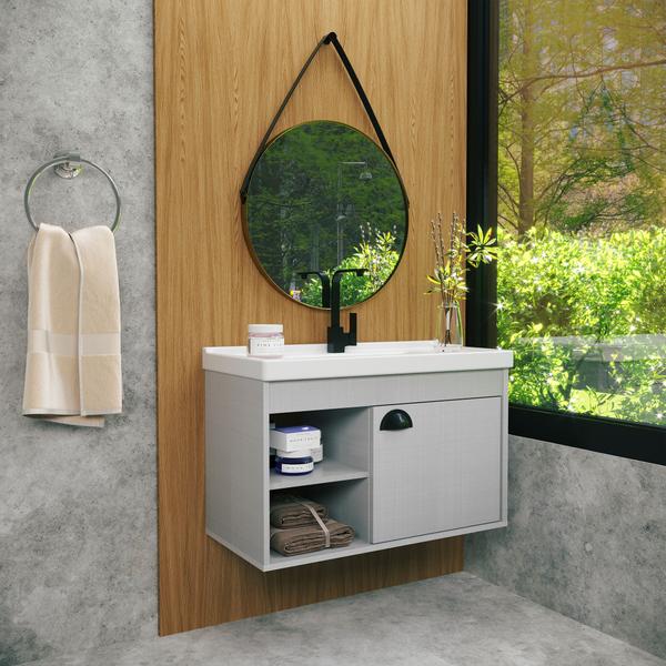 Gabinete Armario para Banheiro 100% MDF com Cuba - Monza 60cm - RIVERZZA Imagem de Gabinete Armario para Banheiro 100% MDF com Cuba - Monza 60cm