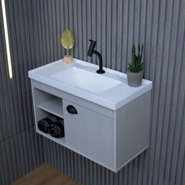 Gabinete Armario para Banheiro 100% MDF com Cuba - Monza 60cm - RIVERZZA Imagem de Gabinete Armario para Banheiro 100% MDF com Cuba - Monza 60cm