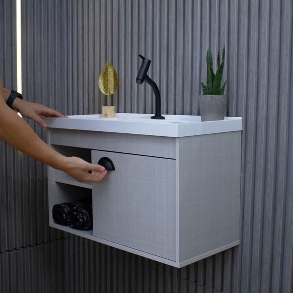 Gabinete Armario para Banheiro 100% MDF com Cuba - Monza 60cm - RIVERZZA Imagem de Gabinete Armario para Banheiro 100% MDF com Cuba - Monza 60cm
