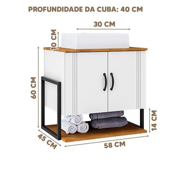 Imagem de Gabinete Armário Para Banheiro 60 cm Com Espelheira E Cuba Branco Naturalle Lide Shop JM