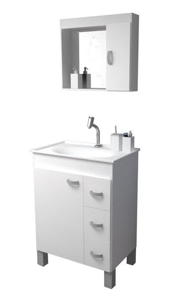 Imagem de Gabinete Armário Para Banheiro Com Cuba e Espelheira Brava 60 cm Branco