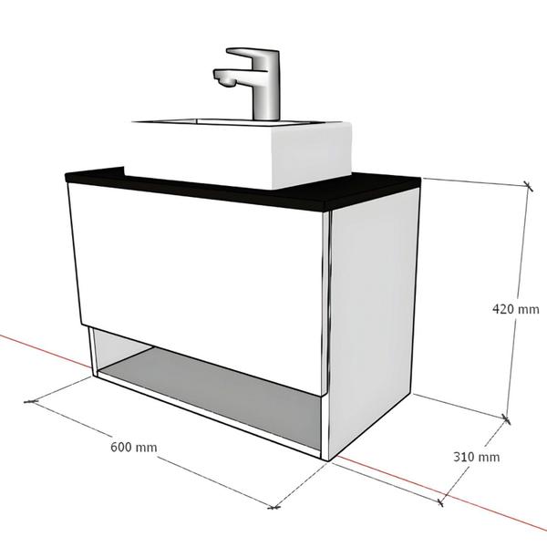 Imagem de Gabinete Armário para Banheiro com Pia Cuba 60cm Balcão Suspenso Preto