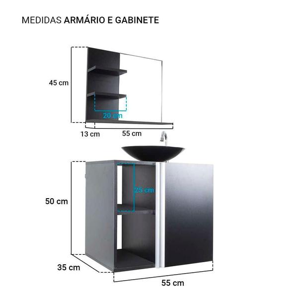 Imagem de Gabinete Armário para banheiro Preto e Cuba + Espelho Harpia