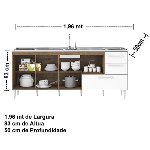 Imagem de Gabinete balcão para pia  2 metro com gavetão castanho branco