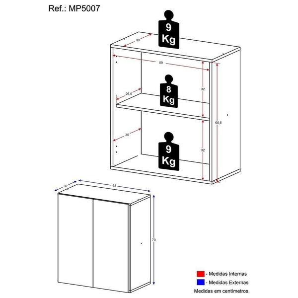 Imagem de Gabinete Banheiro 2 Portas Suspenso 63cm Multimóveis MP5007 Branco