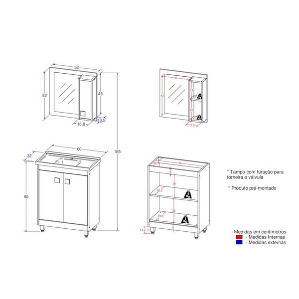 Imagem de Gabinete Banheiro com Cuba e Espelheira 60cm Multimóveis CR10058 Branco/Preto