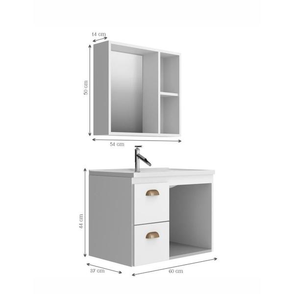 Imagem de Gabinete Banheiro com Cuba e Espelheira 60cm Multimóveis CR10072 Branco/Cimento