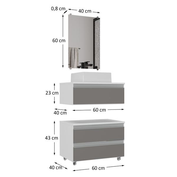 Imagem de Gabinete banheiro creta 60cm com cuba sobrepor e espelho branco/cinza