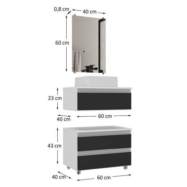 Imagem de Gabinete banheiro creta 60cm com cuba sobrepor e espelho branco/preto