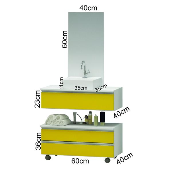 Imagem de Gabinete banheiro creta 60cm com cuba sobrepor e espelho madeirado/amarelo
