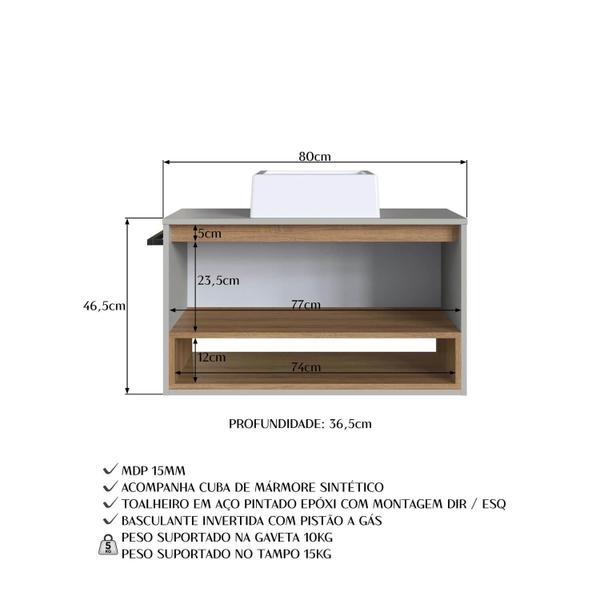 Imagem de Gabinete Banheiro Cuba Inclusa 80cm c/ Nicho Porta Suspenso