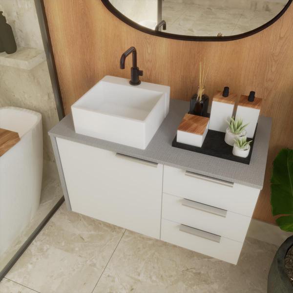 Gabinete Banheiro Em Mdf E Cuba - Firenze Branco 80Cm - Riverzza Imagem de Gabinete Banheiro Em Mdf E Cuba - Firenze Branco 80Cm
