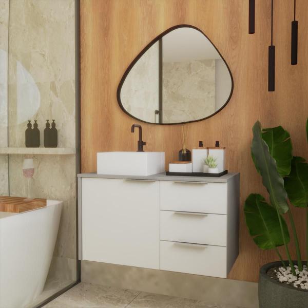 Gabinete Banheiro Em Mdf E Cuba - Firenze Branco 80Cm - Riverzza Imagem de Gabinete Banheiro Em Mdf E Cuba - Firenze Branco 80Cm