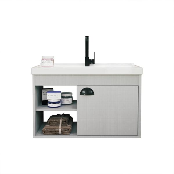 Gabinete Banheiro Em Mdf E Cuba - Monza Cinza 60Cm - Riverzza Imagem de Gabinete Banheiro Em Mdf E Cuba - Monza Cinza 60Cm