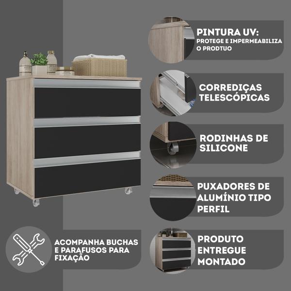 Imagem de Gabinete Banheiro Joia 60cm com 3 Gavetas e Rodinha -