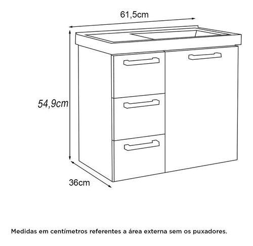 Imagem de Gabinete Banheiro Lavabo Multiuso Aço 60cm Suspenso Com Pia 1 Porta e 3 Gavetas