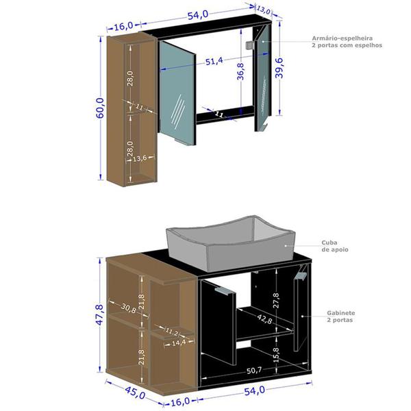 Imagem de Gabinete Banheiro Star com Espelheira e Cuba Dalla Preta