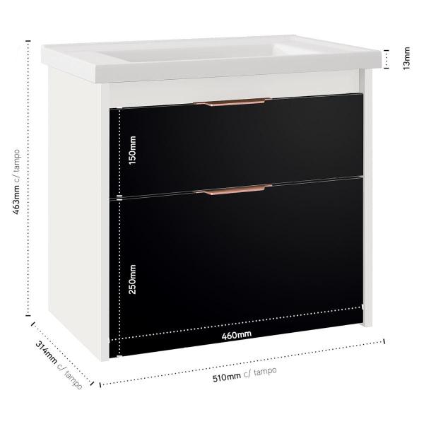 Imagem de Gabinete Banheiro Tampo Cuba De Resina 51Cm Vêneto Bonatto