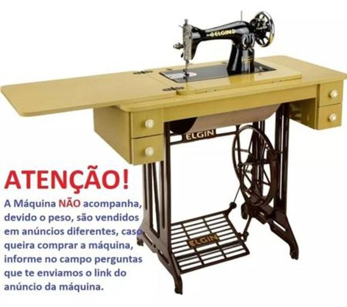 Imagem de Gabinete c/ Pedal-Móvel com Pés de Ferro e Quatro Gavetas - Para Máquinas De Costura de Pedal-Elgin