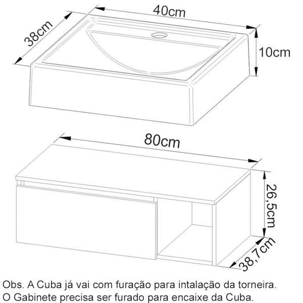 Imagem de Gabinete Com Cuba Para Banheiro BN3600x01 Marmore Branco Tecno Mobili