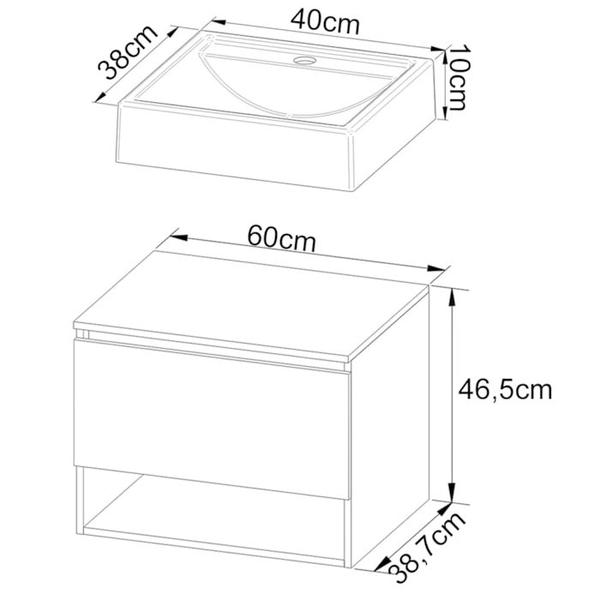 Imagem de Gabinete Com Cuba Para Banheiro BN3600x06 Amendoa Branco Tecno Mobili