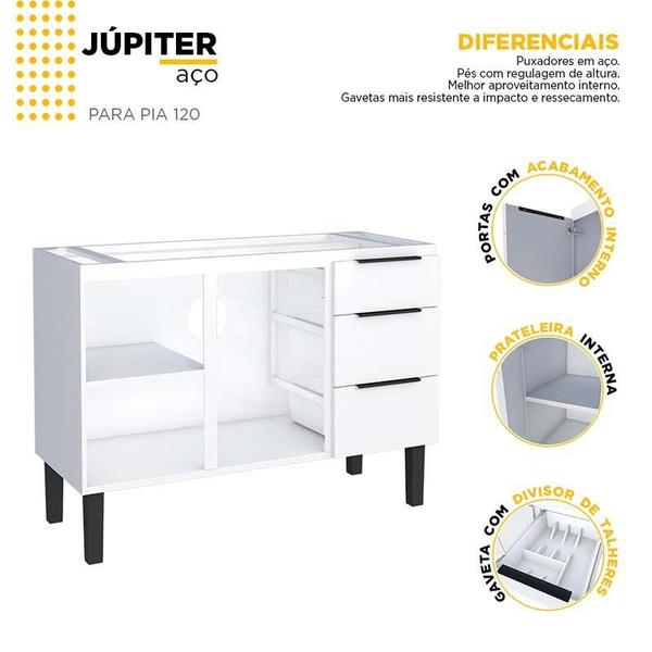 Imagem de Gabinete de Aço Para Pia 120cm 2 Portas 3 Gavetas Jupter Cozimax Branco