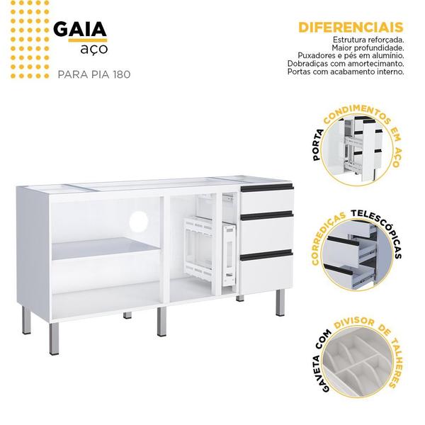 Imagem de Gabinete de Aço Para Pia 180 Gaia 3G Flat Cozimax Branco 