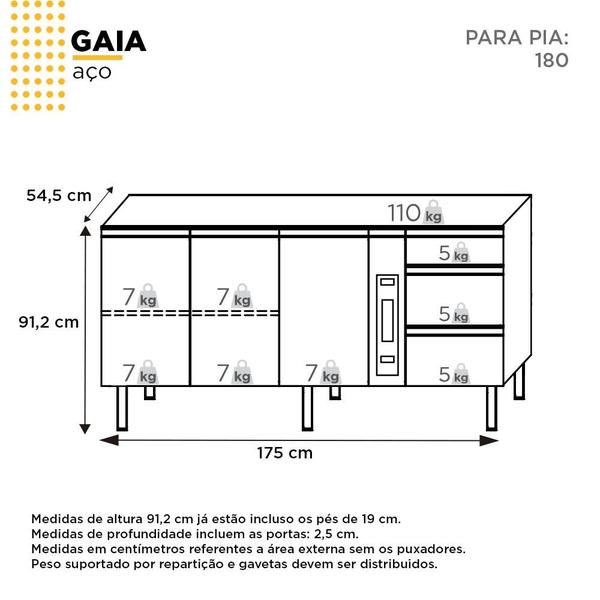 Imagem de Gabinete de Aço Para Pia 180 Gaia 3G Flat Cozimax Preto