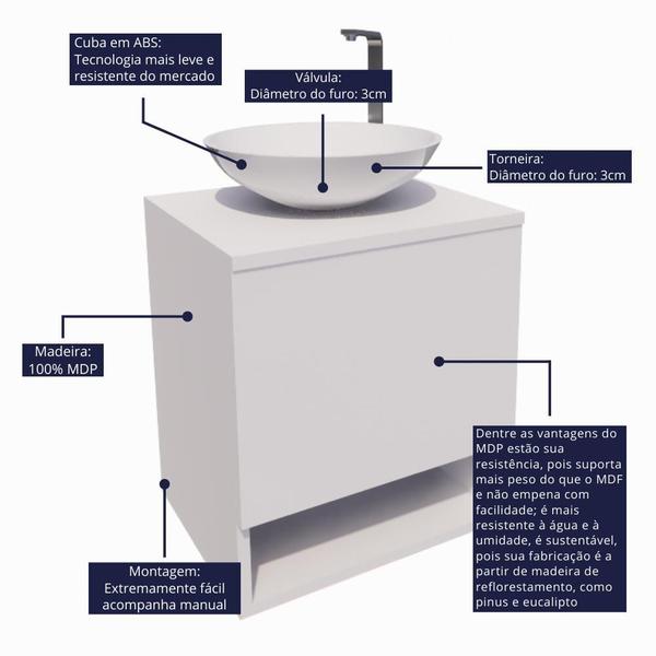 Imagem de Gabinete de Banheiro 40cm com Cuba e Espelho Completo Lavabo Armário Suspenso