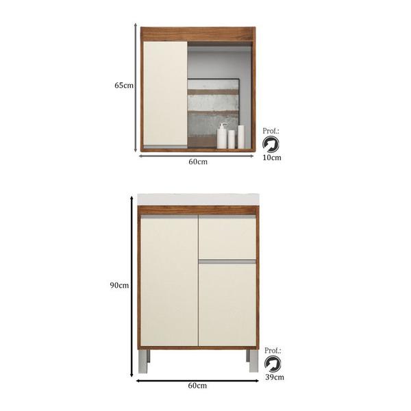 Imagem de Gabinete de Banheiro 60cm com Lavatório e Armário Ref 670 Cewal - Amendoa/Off White