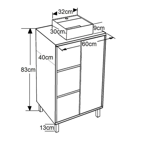 Imagem de Gabinete de Banheiro 60cm Julia com 1 Porta de Correr e Cuba Preta