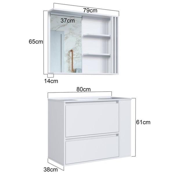 Imagem de Gabinete de Banheiro 80cm Estela com Espelheira 01 Gavetão e 1 Basculante Branco com Lavatório Branco