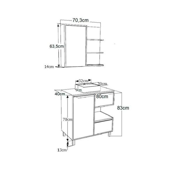 Imagem de Gabinete de Banheiro 80cm Paula com Espelheira 01 Porta e Cuba Preta