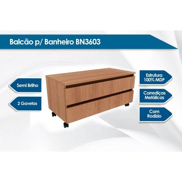 Imagem de Gabinete de Banheiro BN3603 2 Gavetas c/ Rodízio cor Branco - Tecno Mobili