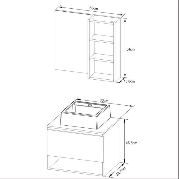 Imagem de Gabinete de Banheiro com Cuba e Espelheira 60cm Multimóveis CR10096