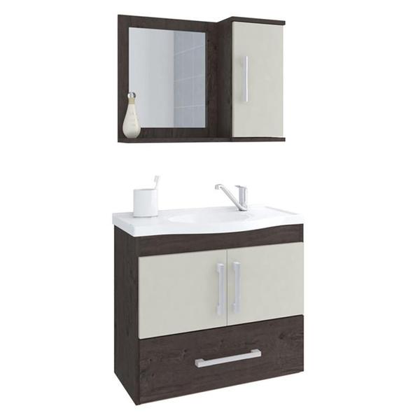 Imagem de Gabinete de Banheiro com Cuba e Espelheira Atenas 65cm Cafe/Off White - MGM