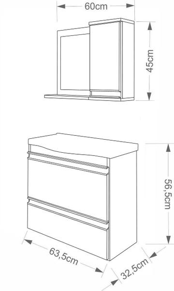 Imagem de Gabinete de Banheiro com Cuba e Espelheira Grecia 65cm Amendoa/Branco - MGM