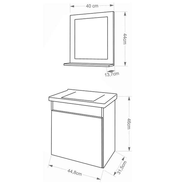 Imagem de Gabinete de Banheiro com Cuba e Espelheira Iris 45cm Cafe/Branco - MGM