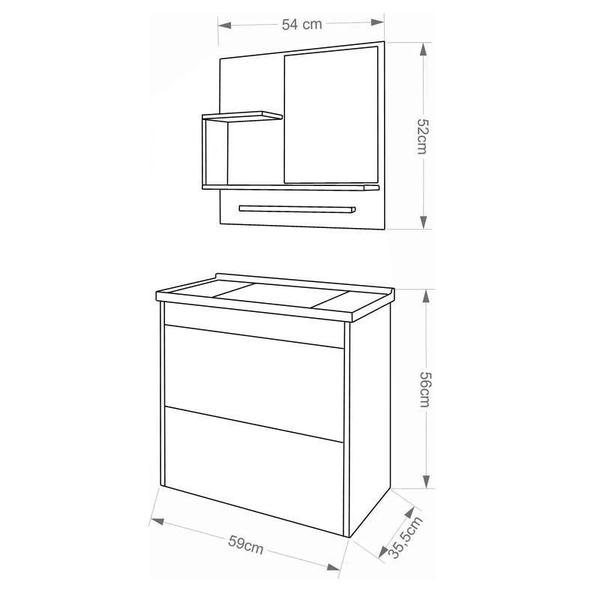 Imagem de Gabinete de Banheiro com Cuba e Espelheira Lirio 60cm Branco/Preto - MGM