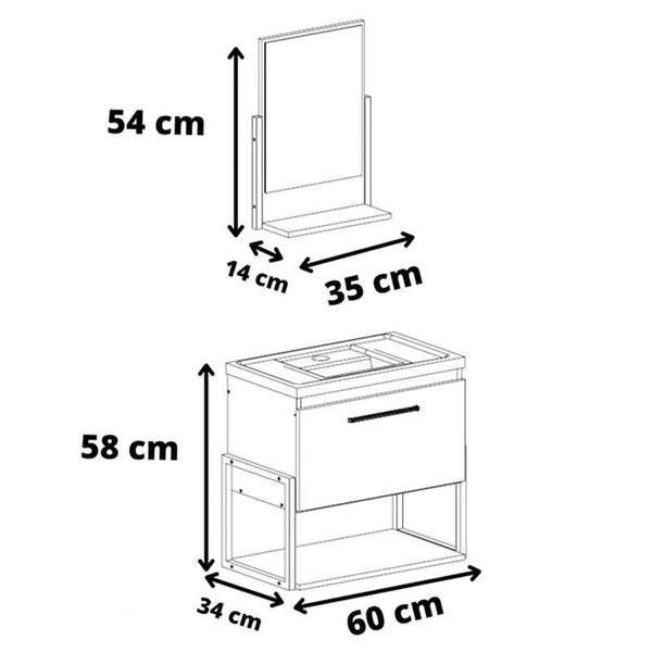 Imagem de Gabinete de Banheiro com Cuba e Espelheira Metalo 60cm Pistache - MGM