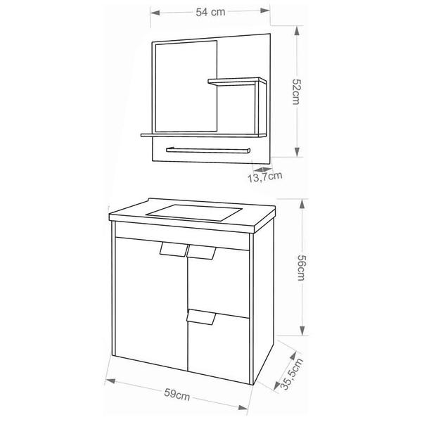 Imagem de Gabinete de Banheiro com Cuba e Espelheira Tulipa 60cm Cafe/Off White - MGM